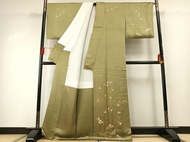 平和屋着物●訪問着　駒刺繍　草花文　金彩　正絹　逸品　AABG4504fy