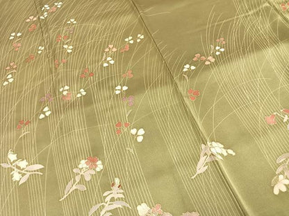 平和屋着物●訪問着　駒刺繍　草花文　金彩　正絹　逸品　AABG4504fy