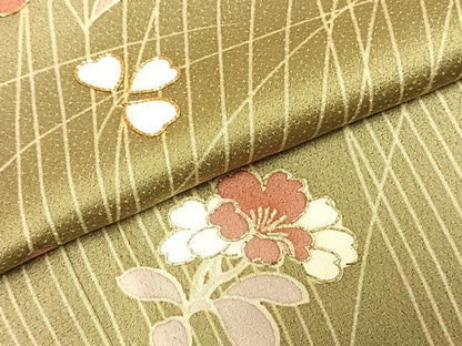 平和屋着物●訪問着　駒刺繍　草花文　金彩　正絹　逸品　AABG4504fy