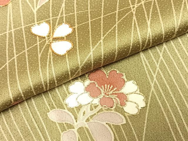 平和屋着物●訪問着　駒刺繍　草花文　金彩　正絹　逸品　AABG4504fy