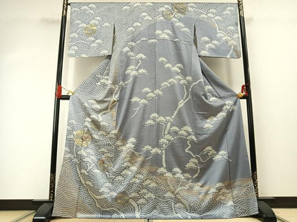 平和屋着物●訪問着　絞り　刺繍　雪輪花文　金彩　正絹　逸品　AABG4507fy