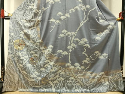 平和屋着物●訪問着　絞り　刺繍　雪輪花文　金彩　正絹　逸品　AABG4507fy