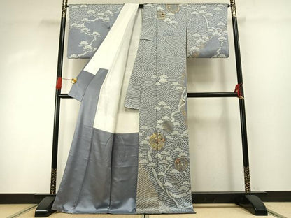 平和屋着物●訪問着　絞り　刺繍　雪輪花文　金彩　正絹　逸品　AABG4507fy