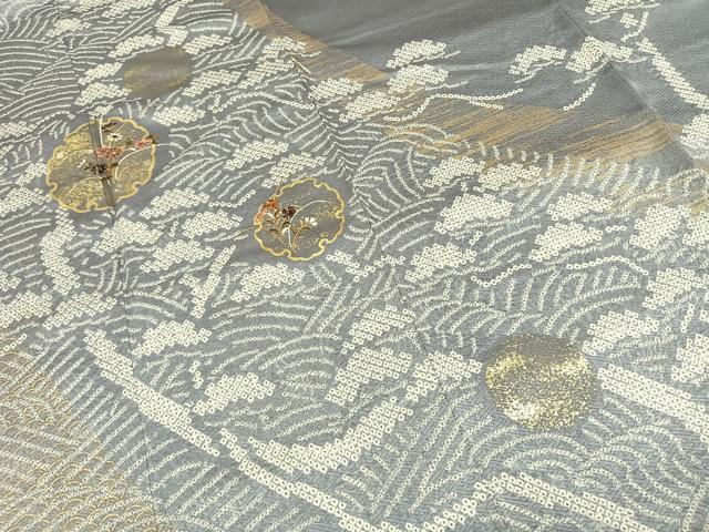 平和屋着物●訪問着　絞り　刺繍　雪輪花文　金彩　正絹　逸品　AABG4507fy