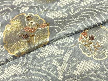 平和屋着物●訪問着　絞り　刺繍　雪輪花文　金彩　正絹　逸品　AABG4507fy