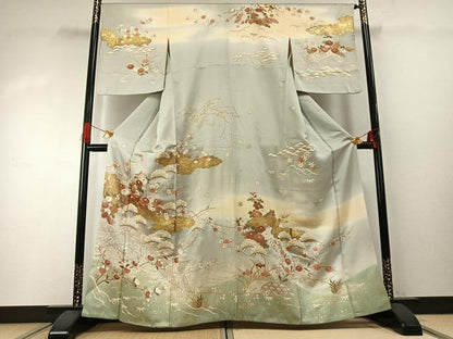 平和屋着物●訪問着　雲取り風景花文　暈し染め　金彩　そごう百貨店扱い　正絹　逸品　AABG4508fy