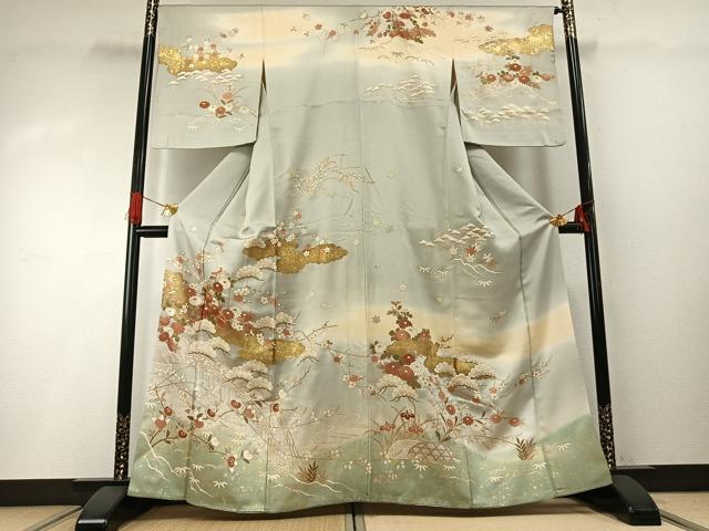 平和屋着物●訪問着　雲取り風景花文　暈し染め　金彩　そごう百貨店扱い　正絹　逸品　AABG4508fy