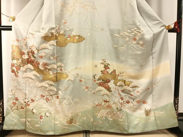 平和屋着物●訪問着　雲取り風景花文　暈し染め　金彩　そごう百貨店扱い　正絹　逸品　AABG4508fy