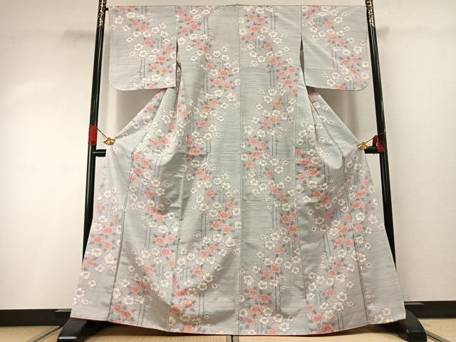 平和屋着物●上質な紬　草花文　正絹　逸品　AABG4509fy