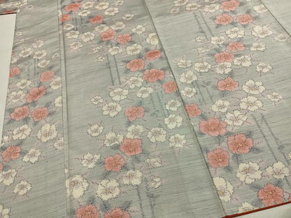 平和屋着物●上質な紬　草花文　正絹　逸品　AABG4509fy