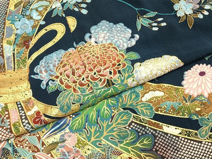 平和屋着物●豪華振袖　駒刺繍　束ね熨斗花文　金彩　上代43万5千円　仮絵羽　逸品　未使用　AABJ3140ck