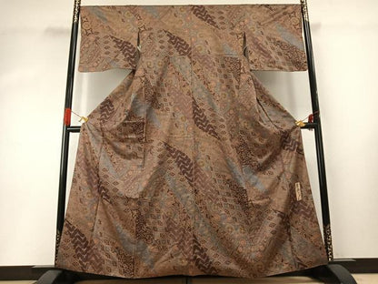 平和屋着物●染色作家　斉藤三才　小紋　切嵌花鳥文　金彩　正絹　逸品　AABG4511fy