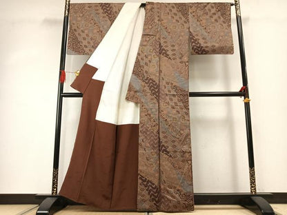 平和屋着物●染色作家　斉藤三才　小紋　切嵌花鳥文　金彩　正絹　逸品　AABG4511fy