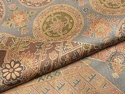 平和屋着物●染色作家　斉藤三才　小紋　切嵌花鳥文　金彩　正絹　逸品　AABG4511fy