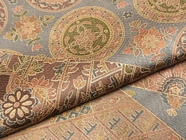 平和屋着物●染色作家　斉藤三才　小紋　切嵌花鳥文　金彩　正絹　逸品　AABG4511fy