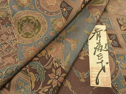平和屋着物●染色作家　斉藤三才　小紋　切嵌花鳥文　金彩　正絹　逸品　AABG4511fy