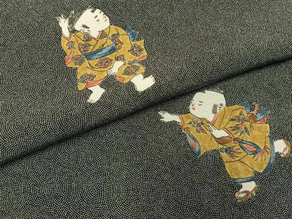 平和屋着物●小紋師　黒岩秀硯　初代 更勝　訪問着　江戸小紋　人物文　正絹　逸品　AABG4514fy