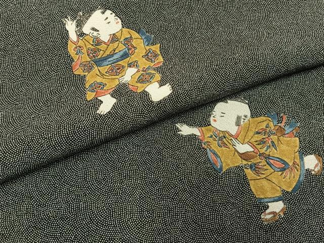 平和屋着物●小紋師　黒岩秀硯　初代 更勝　訪問着　江戸小紋　人物文　正絹　逸品　AABG4514fy