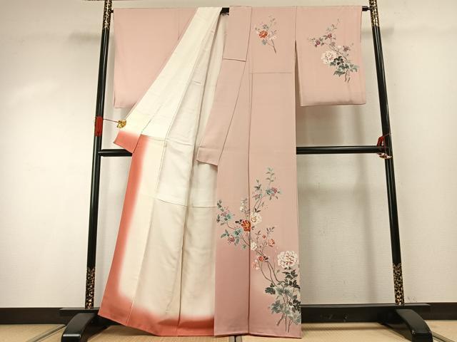 平和屋着物●訪問着　友禅　作家物　枝花文　暈し染め　正絹　逸品　AABG4517fy