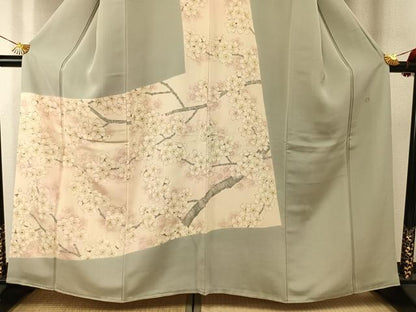 平和屋着物●訪問着　作家物　手描き　枝桜文　暈し染め　正絹　逸品　AABG4519fy