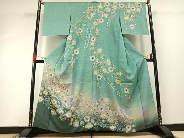 平和屋着物●訪問着　辻が花　暈し染め　金通し地　正絹　逸品　AABG4521fy