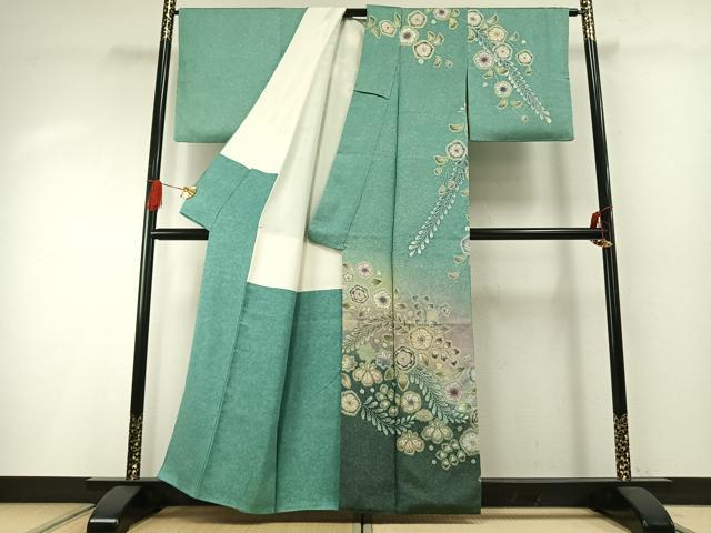 平和屋着物●訪問着　辻が花　暈し染め　金通し地　正絹　逸品　AABG4521fy