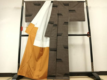 平和屋着物●本場大島紬　カタス7マルキ　幾何学文様　正絹　逸品　未使用　AABG4522fy