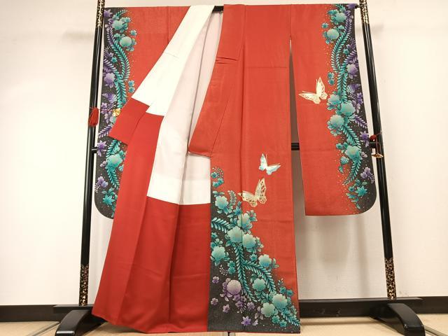 平和屋着物●豪華振袖　辻が花　舞蝶文　暈し染め　金銀彩　銀通し地　正絹　逸品　AABG4523fy