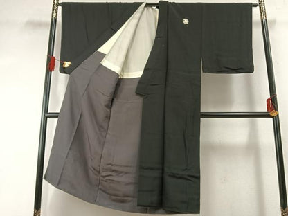 平和屋着物●男性　黒紋付　羽織セット　正絹　逸品　AABG4524fy