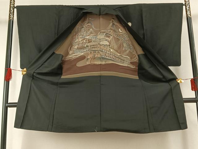 平和屋着物●男性　黒紋付　羽織セット　正絹　逸品　AABG4524fy