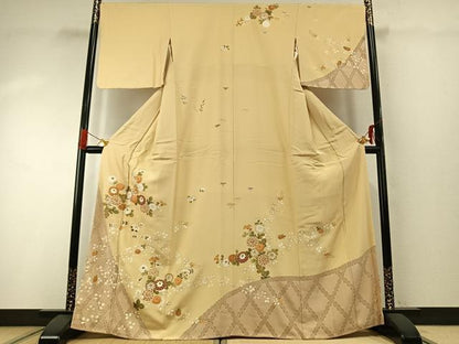 平和屋着物●訪問着　駒刺繍　草花文　金彩　正絹　逸品　AABG4530fy