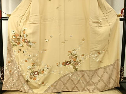 平和屋着物●訪問着　駒刺繍　草花文　金彩　正絹　逸品　AABG4530fy