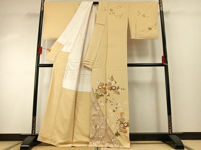 平和屋着物●訪問着　駒刺繍　草花文　金彩　正絹　逸品　AABG4530fy