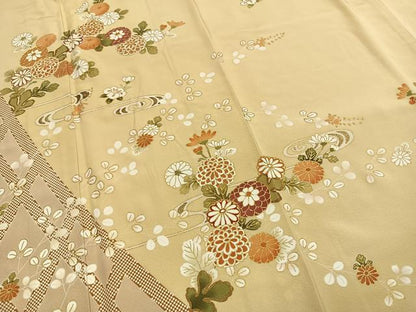 平和屋着物●訪問着　駒刺繍　草花文　金彩　正絹　逸品　AABG4530fy