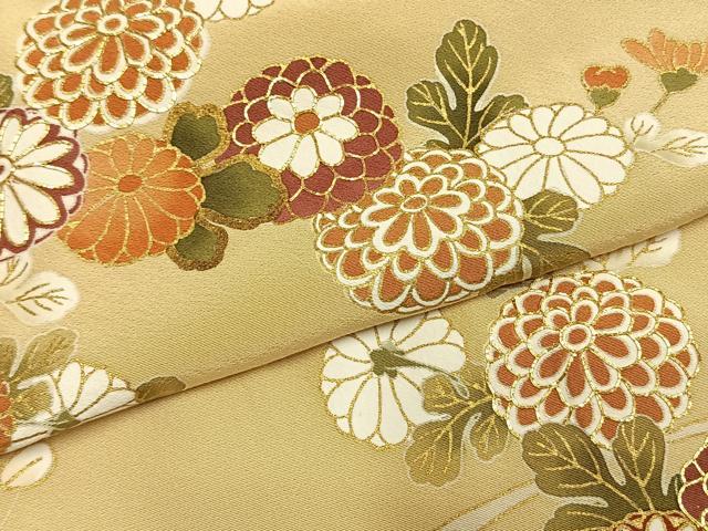 平和屋着物●訪問着　駒刺繍　草花文　金彩　正絹　逸品　AABG4530fy