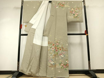 平和屋着物●京友禅の第一人者　松井青々　訪問着　草花文　金彩　正絹　逸品　AABG4531fy