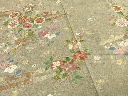 平和屋着物●京友禅の第一人者　松井青々　訪問着　草花文　金彩　正絹　逸品　AABG4531fy