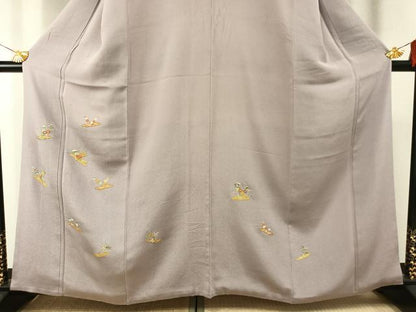 平和屋着物●訪問着　総刺繍　花筏文　鬼しぼ縮緬　正絹　逸品　AABG4532fy