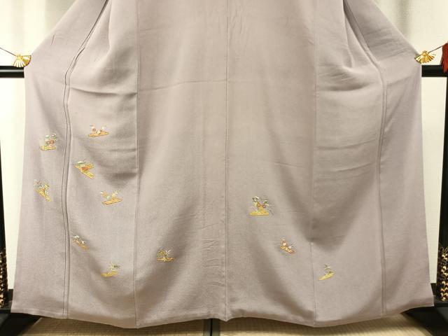 平和屋着物●訪問着　総刺繍　花筏文　鬼しぼ縮緬　正絹　逸品　AABG4532fy