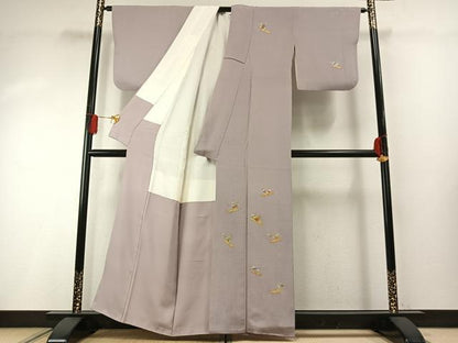 平和屋着物●訪問着　総刺繍　花筏文　鬼しぼ縮緬　正絹　逸品　AABG4532fy