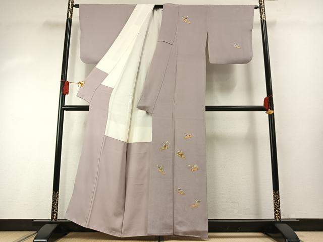 平和屋着物●訪問着　総刺繍　花筏文　鬼しぼ縮緬　正絹　逸品　AABG4532fy