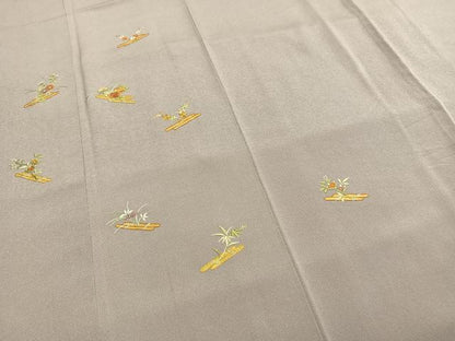 平和屋着物●訪問着　総刺繍　花筏文　鬼しぼ縮緬　正絹　逸品　AABG4532fy