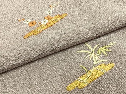 平和屋着物●訪問着　総刺繍　花筏文　鬼しぼ縮緬　正絹　逸品　AABG4532fy