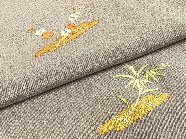 平和屋着物●訪問着　総刺繍　花筏文　鬼しぼ縮緬　正絹　逸品　AABG4532fy