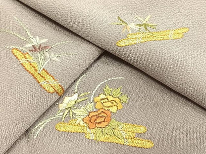 平和屋着物●訪問着　総刺繍　花筏文　鬼しぼ縮緬　正絹　逸品　AABG4532fy