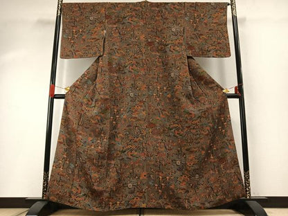 平和屋着物●上質な小紋　花鳥文　鬼しぼ縮緬　正絹　逸品　AABG4534fy