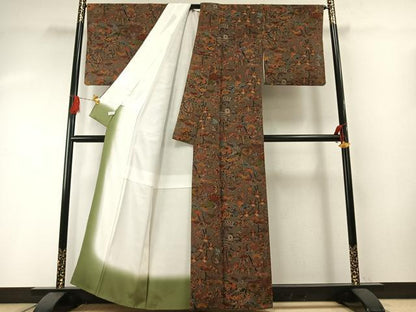 平和屋着物●上質な小紋　花鳥文　鬼しぼ縮緬　正絹　逸品　AABG4534fy