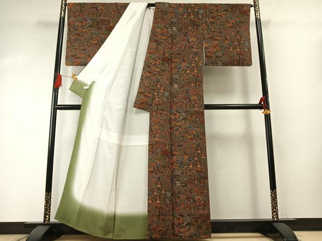 平和屋着物●上質な小紋　花鳥文　鬼しぼ縮緬　正絹　逸品　AABG4534fy