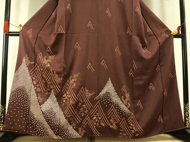 平和屋着物●訪問着　絞り　草花文　金彩　正絹　逸品　AABG4535fy