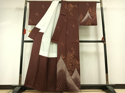 平和屋着物●訪問着　絞り　草花文　金彩　正絹　逸品　AABG4535fy
